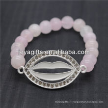 2014 Nouveau motif en pierre gemme rose quartz avec bracelet en bouche Diamante